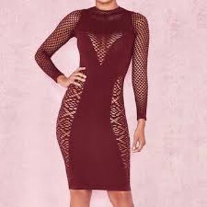 House of CB Silvy Open Knit Dress in Red Berry